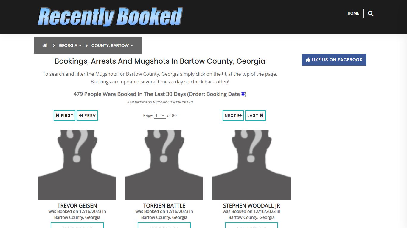Recent bookings, Arrests, Mugshots in Bartow County, Georgia